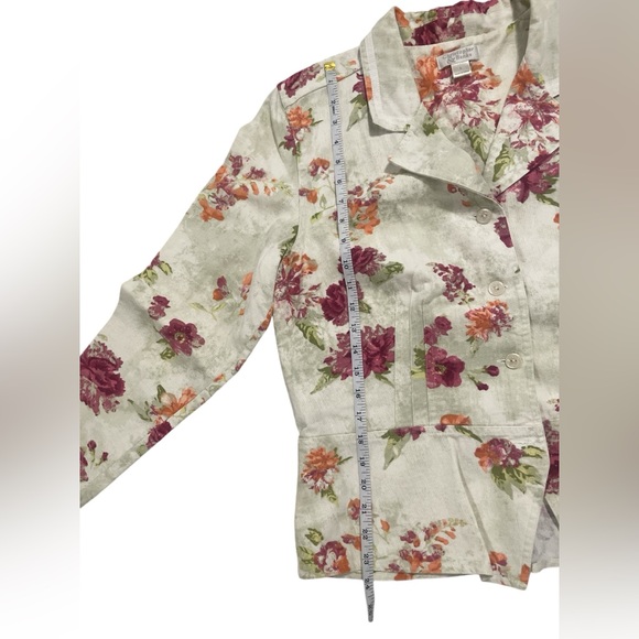 NWOT Christopher & Banks Linen Blend Floral Print Ivory Button Lightweight Jacke - Picture 7 of 13